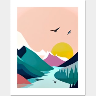 Forest Mountains Sunset Posters and Art